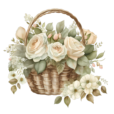 白玫瑰婚礼花篮水彩图案PNG素材