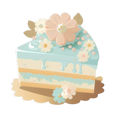 可爱蓝色花卉蛋糕插画设计