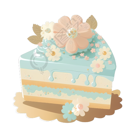 可爱蓝色花卉蛋糕插画设计