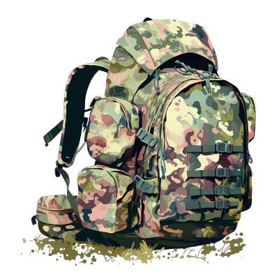 军事训练伪装背包矢量插画设计