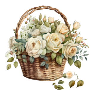 婚礼白玫瑰花篮水彩图形素材