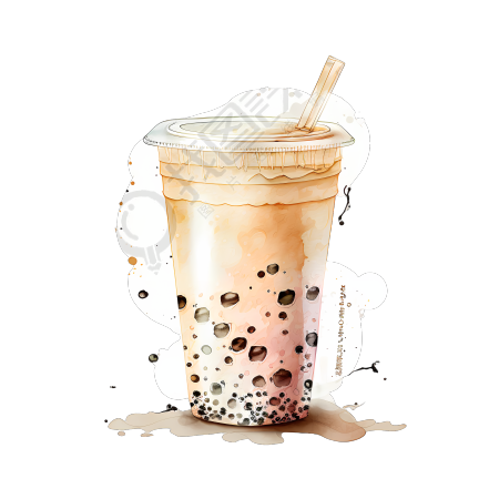 Ubano Vis 4K插画设计-奶茶杯水彩切割绘画