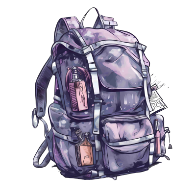 紫色矢量手绘背包图案