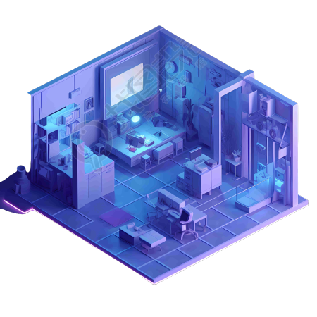 蓝紫色科技房屋小店3D艺术设计元素PNG图形素材