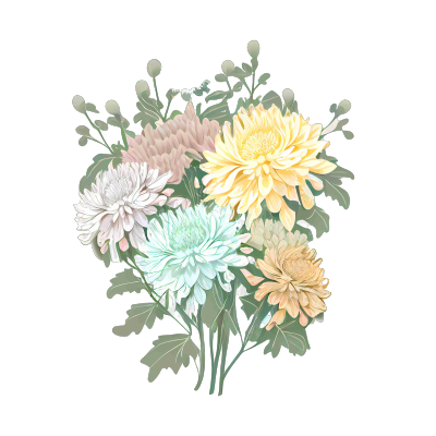 手绘软色调向量菊花花束PNG素材