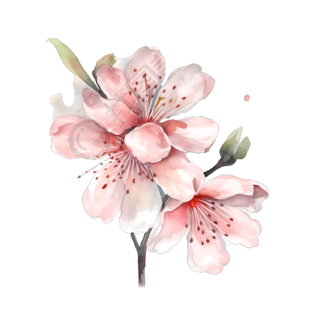 水彩樱花PNG素材-透明背景高清插画设计