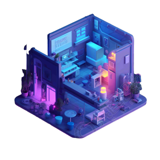 蓝紫色透视科技房屋PNG图形素材