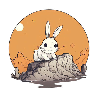 宫崎骏风格的小兔子插画-白色背景矢量素材