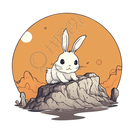 宫崎骏风格的小兔子插画-白色背景矢量素材