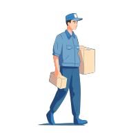 插画设计素材-蓝色工作服亚洲快递员
