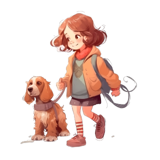 可爱小女孩遛狗的插画素材