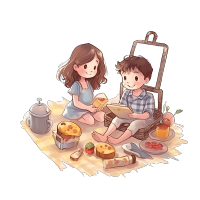 可爱小男孩和女孩野餐