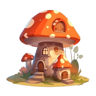 童趣插画：蘑菇屋顶部视图PNG素材