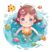 卡通小女孩游泳插画素材
