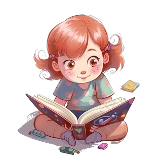 可爱的小女孩读书插画