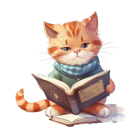 可爱小猫读书插画设计