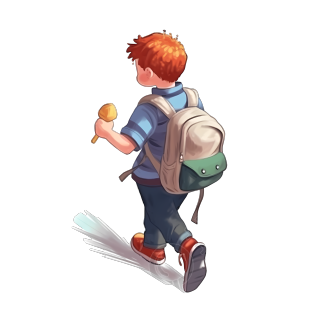 卡通幼儿园插画设计素材-小男孩背着书包上学