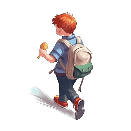 卡通幼儿园插画设计素材-小男孩背着书包上学