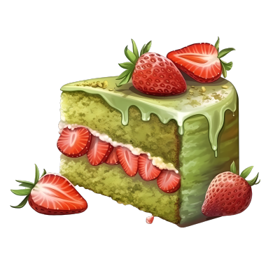 草莓抹茶蛋糕插画设计