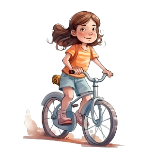 Pixar风格顶视角度骑自行车的女孩PNG图形素材