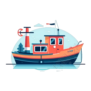 简约明亮的船UI插画设计素材