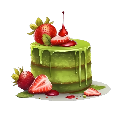 草莓抹茶蛋糕插画设计