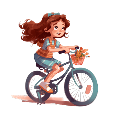 皮克斯风格骑自行车女孩PNG图形素材