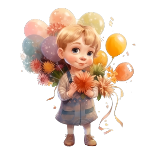 Pixar风格幼儿园插画顶视图花束PNG素材