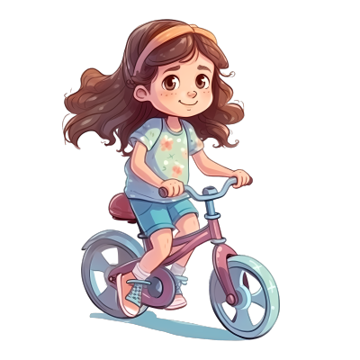 皮克斯风格幼儿园插画设计：女孩骑自行车