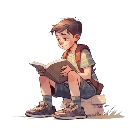 插画设计商用PNG图形素材-小男孩读书