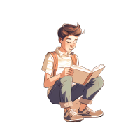 小男孩读书插画PNG素材
