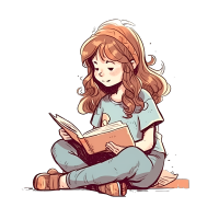 小女孩读书插画素材