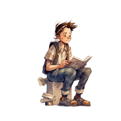 插画设计-小男孩读书