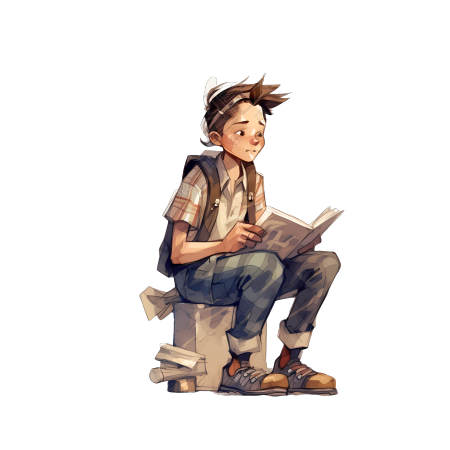 插画设计-小男孩读书