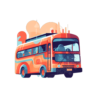 简约明亮的白色背景公交车平面插画素材
