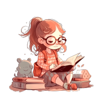 少女读书插画素材
