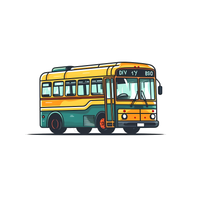 简约明亮公交车白底扁平插画图形素材PNG