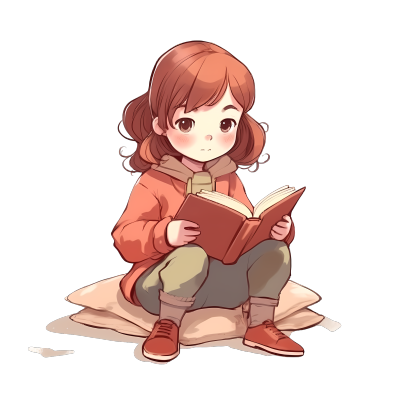 可爱小女孩坐着读书插画设计