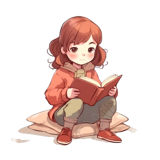 可爱小女孩坐着读书插画设计