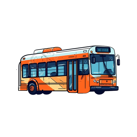 简洁明亮的公交车平面插画设计元素