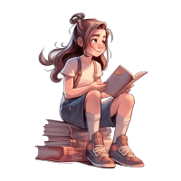 小女孩读书插画