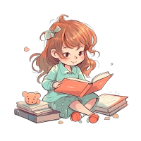 小女孩坐在矫正器和裤子里读书插画设计PNG素材