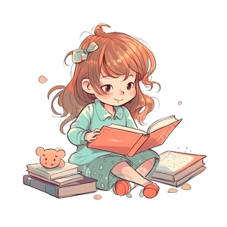 小女孩坐在矫正器和裤子里读书插画设计PNG素材
