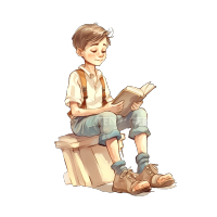 插画设计商用PNG图形素材-小男孩读书