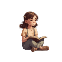 插画设计商业创意素材-小女孩坐着读书PNG图形