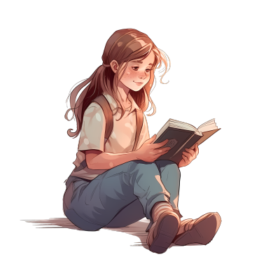 小女孩手持书本坐在支架上PNG图形素材