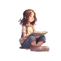 可爱少女读书插画PNG素材
