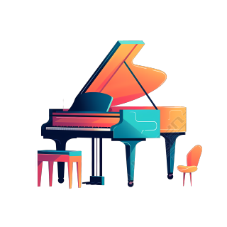 极简白底钢琴图案，鲜明色彩设计元素PNG素材