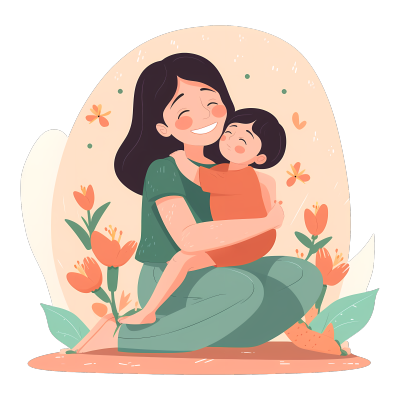 母亲节插画设计素材-母亲和孩子的幸福向量图