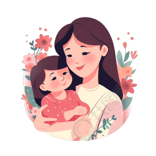 母亲节插画设计-母子幸福